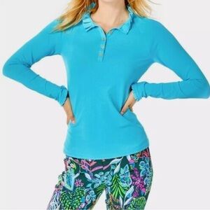 Lilly Pulitzer Shirt Womens Blue Luxletic Hutton Polo UPF 50+ Large
